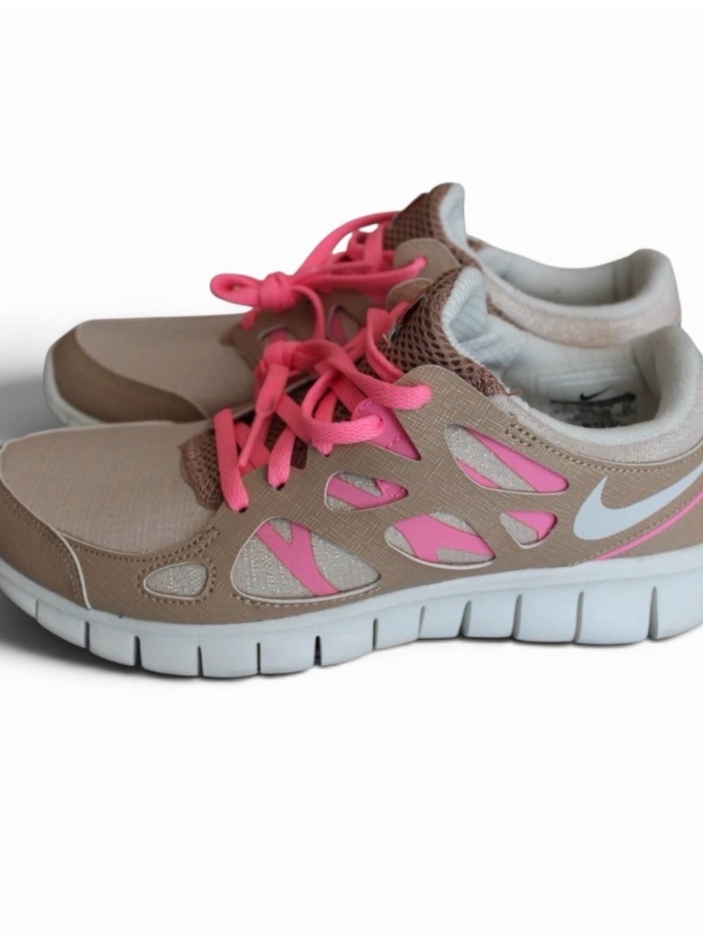 Nike Women’s Tan & Pink Lightweight Running Shoes NIKE Free Run 2 PRM EXT Womens